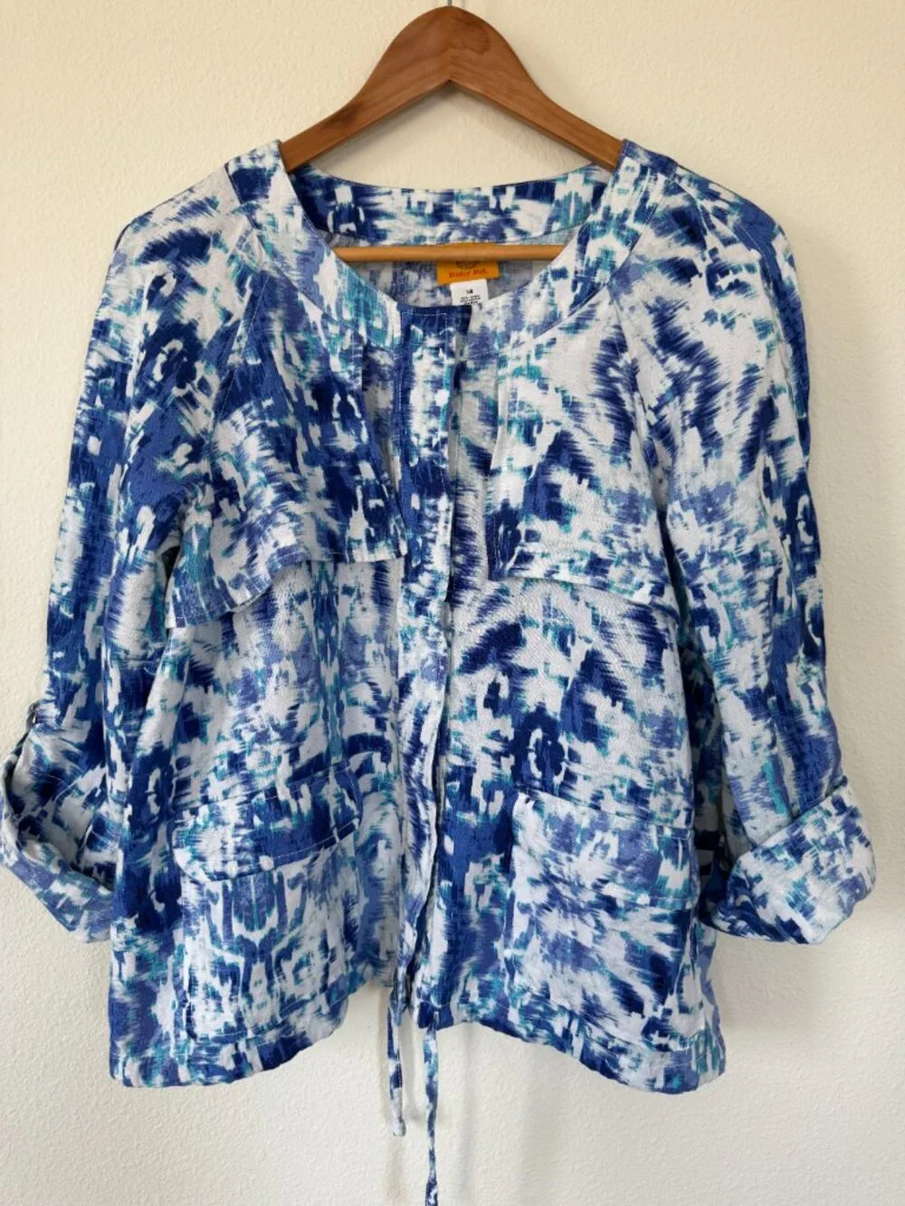 Ruby Rd Blue Linen Blend Coastal Lightweight Jacket Size 14 -Spring-Summer Layer - Picture 5 of 11
